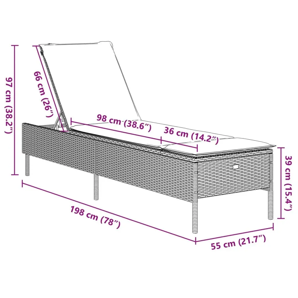 Sun Lounger for Outdoor Use Grey Poly Rattan with Adjustable Backrest