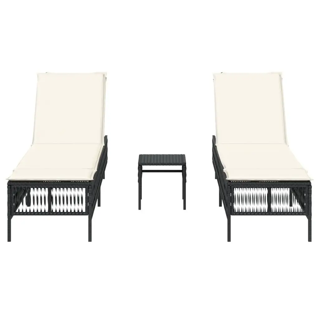 Sun Loungers 2 pcs with Table Black Outdoor Garden Furniture Adjustable Backrest