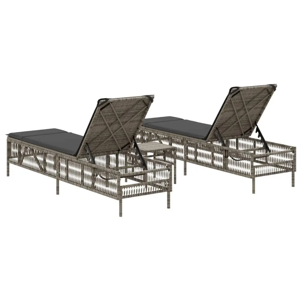 Sun Loungers Set 2 pcs Grey Outdoor Garden Furniture with Table Adjustable