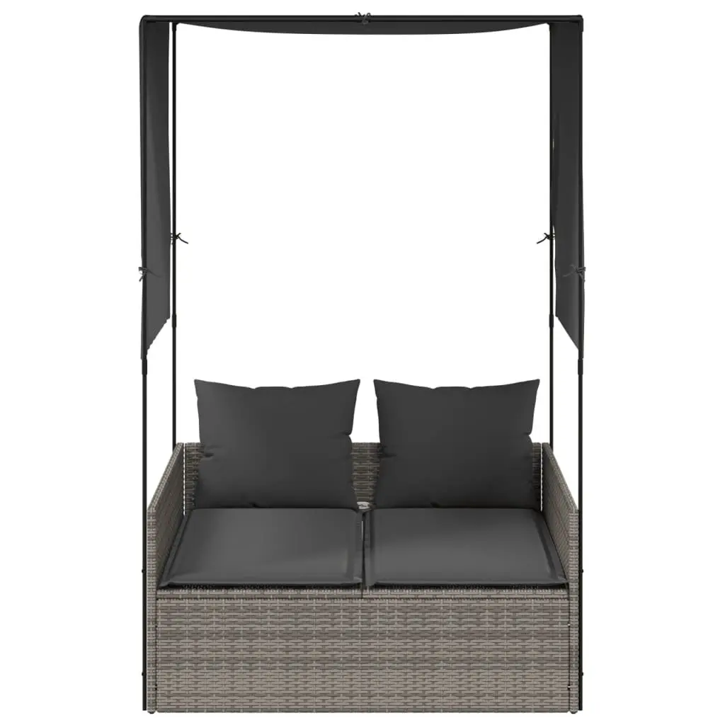 Double Sun Lounger Outdoor Garden Furniture Grey Poly Rattan