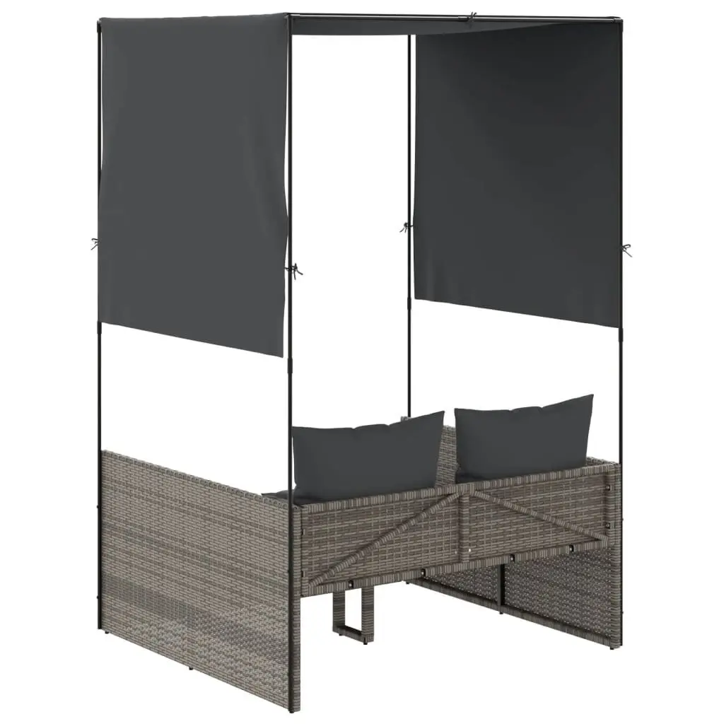 Double Sun Lounger Outdoor Garden Furniture Grey Poly Rattan