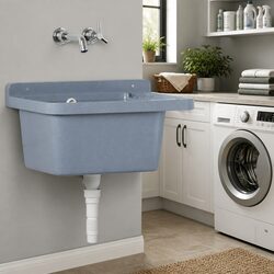 50x35x24cm Grey Wall-Mounted Sink Washbasin in Resin