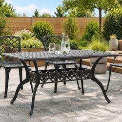 Garden Table Outdoor Patio Furniture Black Aluminium Cast 150x90x72cm Umbrella