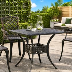 Garden Table 80x80x75cm Brown Cast Aluminium Outdoor Patio Furniture Umbrella