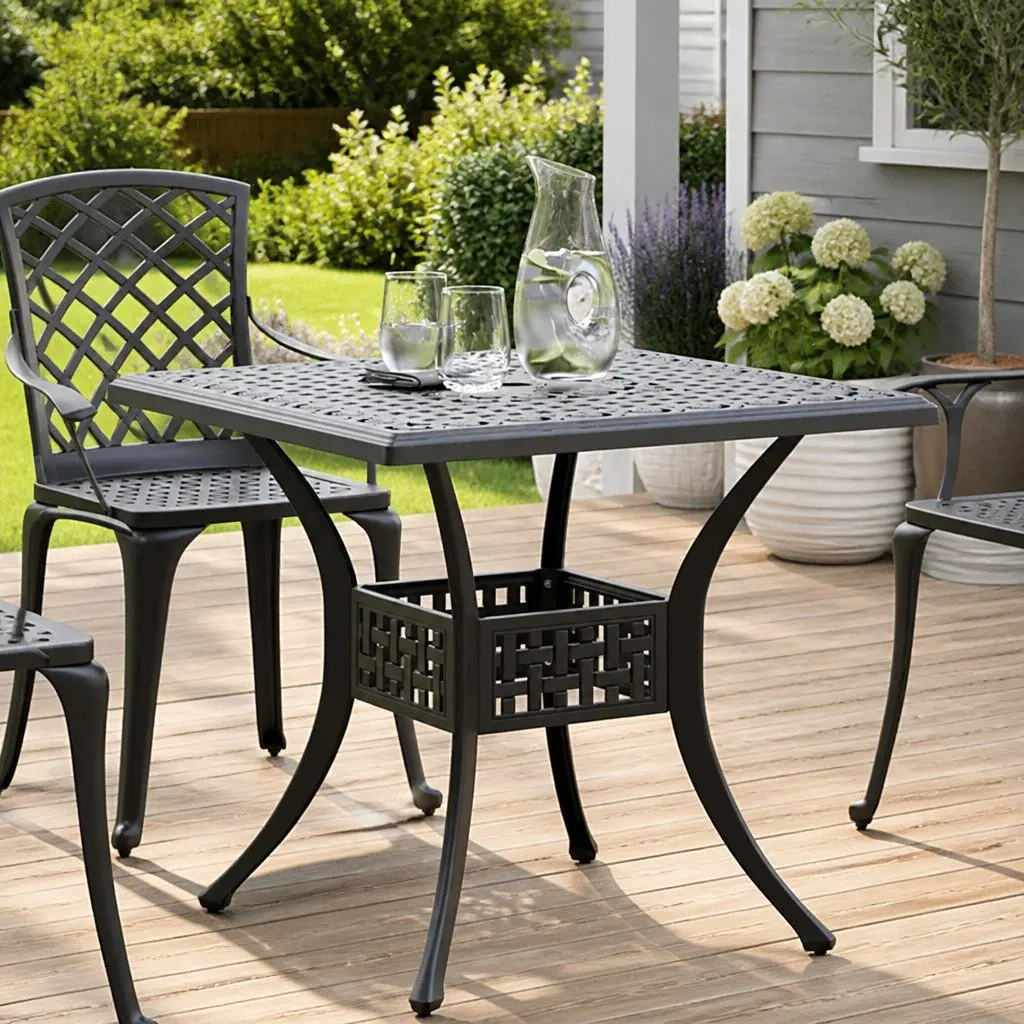 Garden Table Outdoor Patio Furniture Black Cast Aluminium 80x80x75 cm
