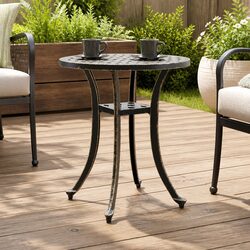 Garden Table Round Outdoor Patio Furniture Cast Metal Brown Ø48x53cm