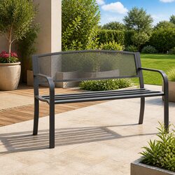 Garden Bench Specifications: 119cm Black Steel Frame