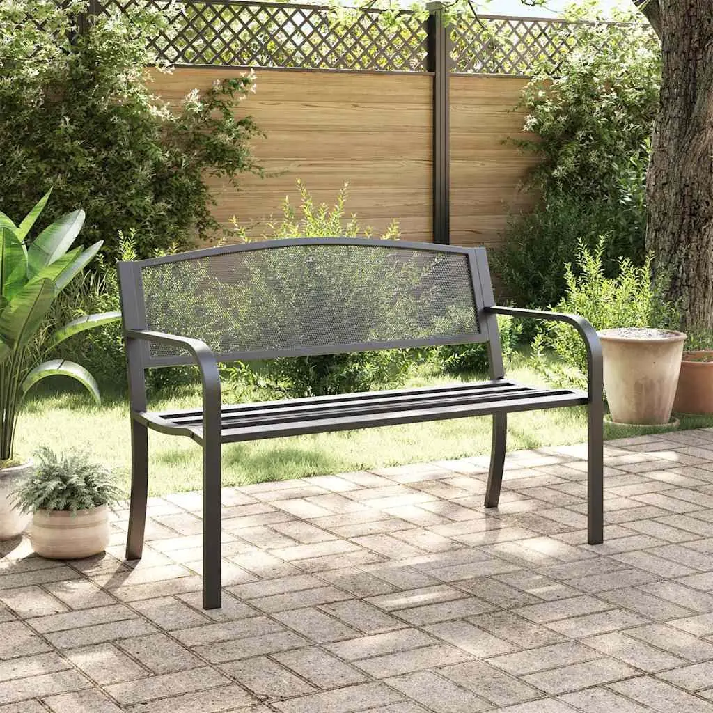 Garden Bench Outdoor Seating 119cm Black Steel Frame