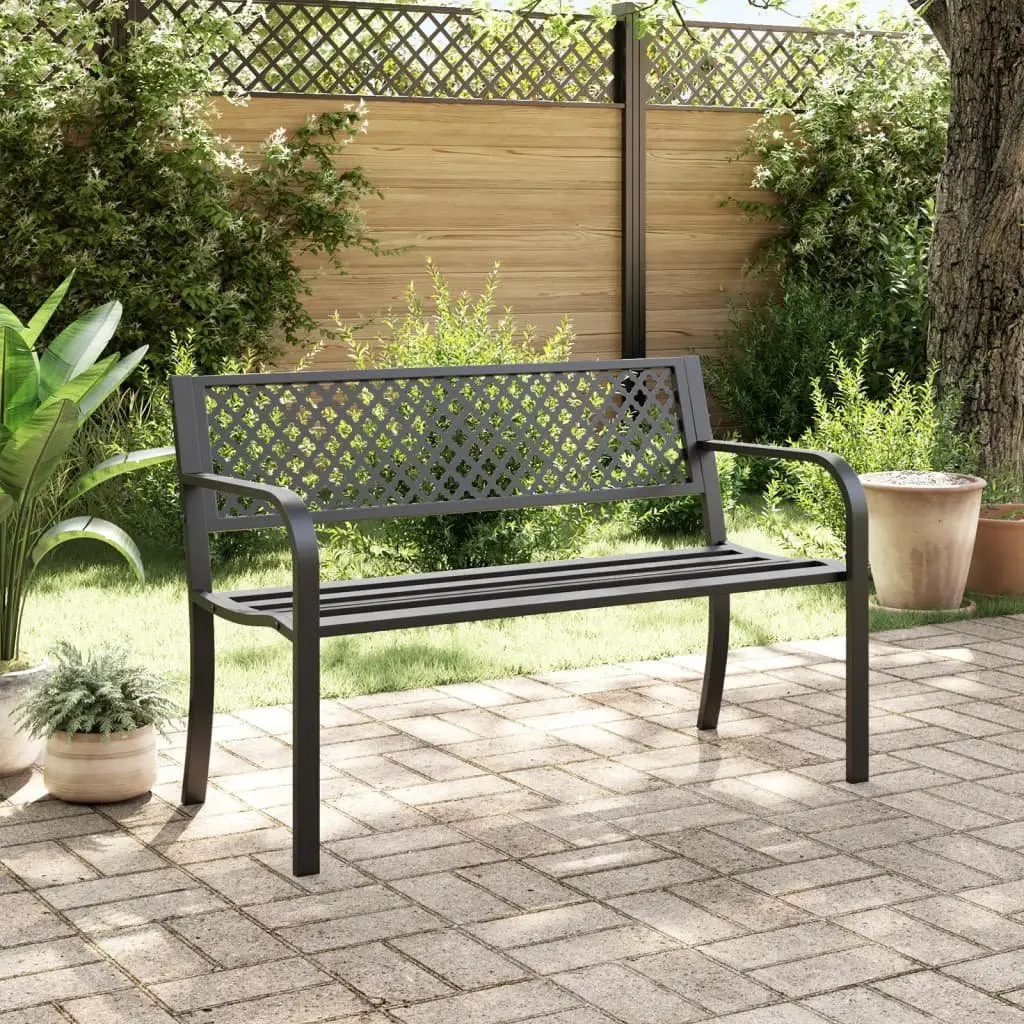 Black Garden Bench 119cm Outdoor Seating Backrest Armrests Patio Furniture