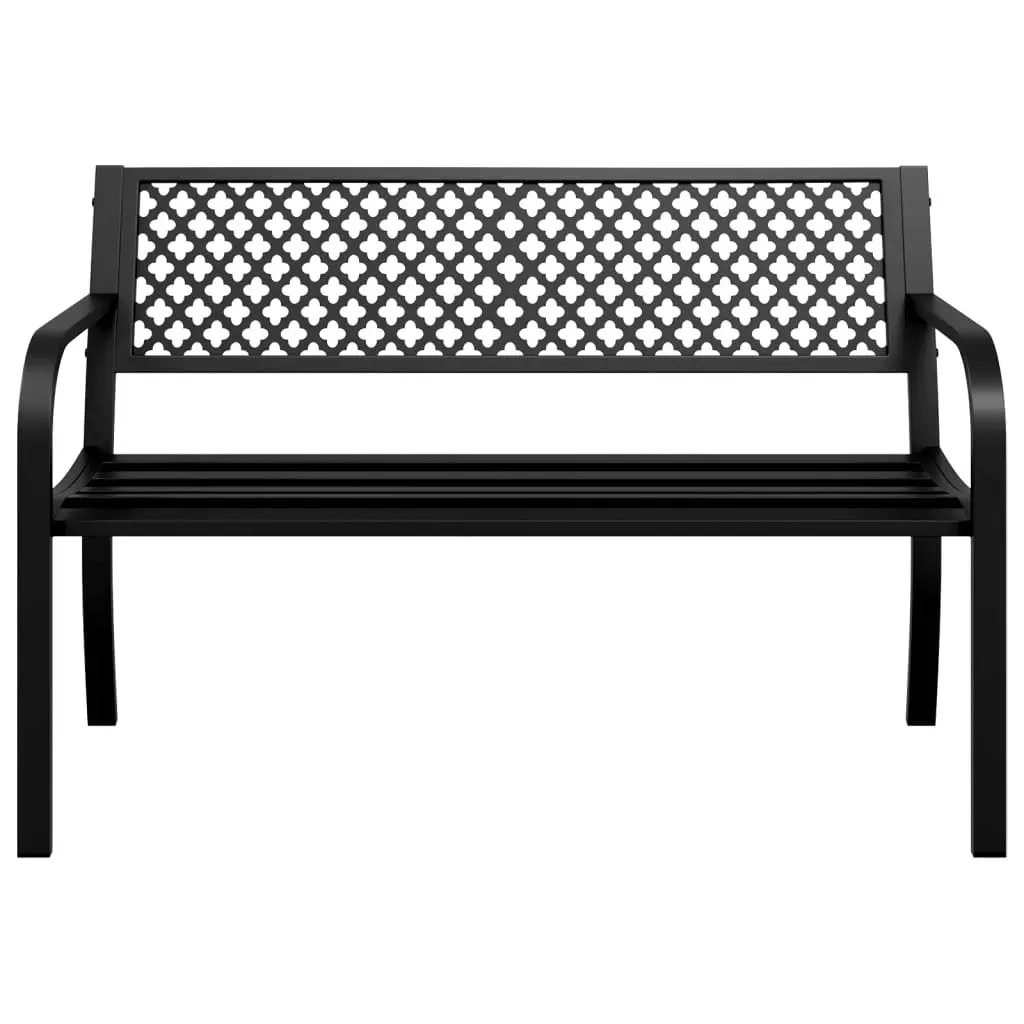 Black Garden Bench 119cm Outdoor Seating Backrest Armrests Patio Furniture