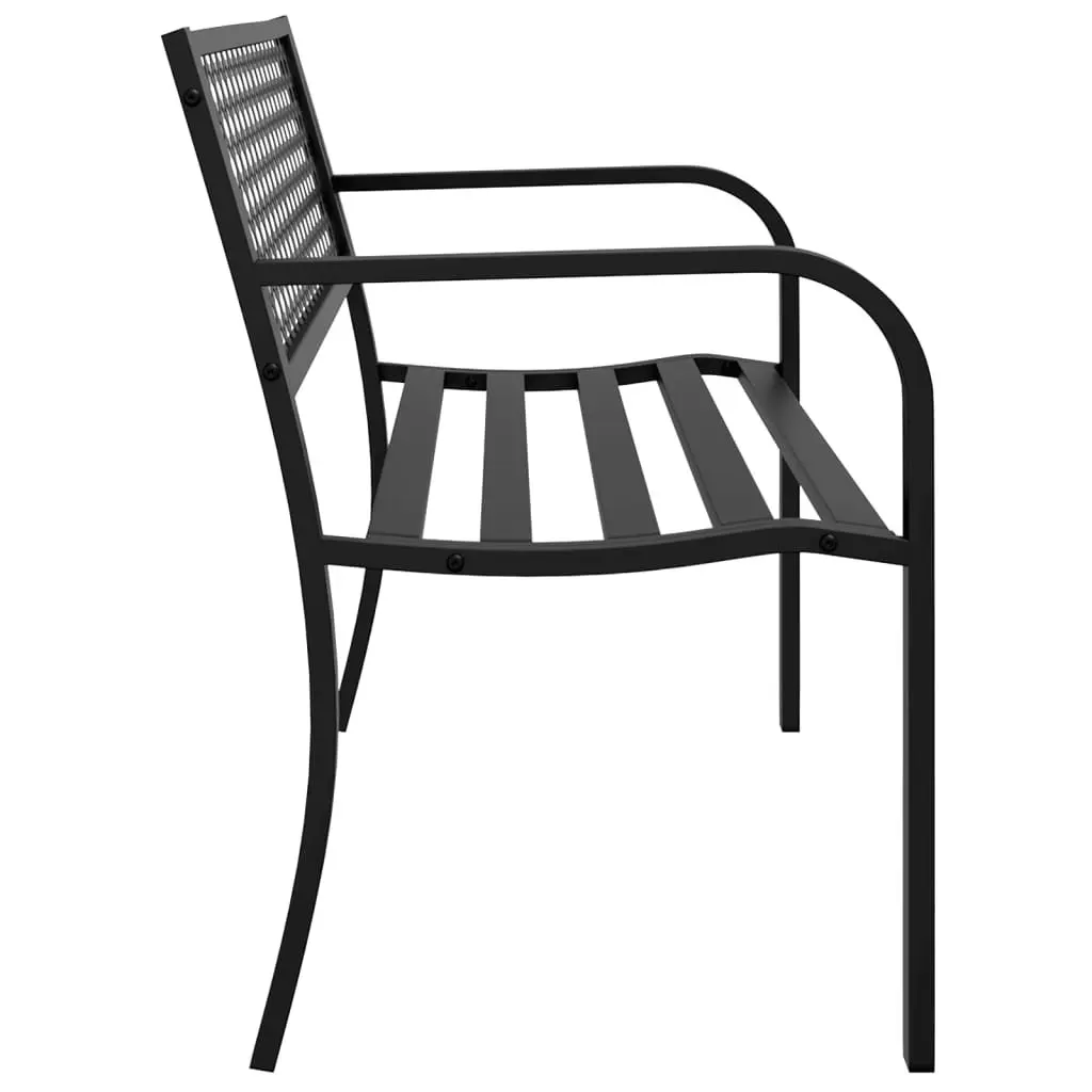 Black Garden Bench 119cm Outdoor Seating Backrest Armrests Patio Furniture