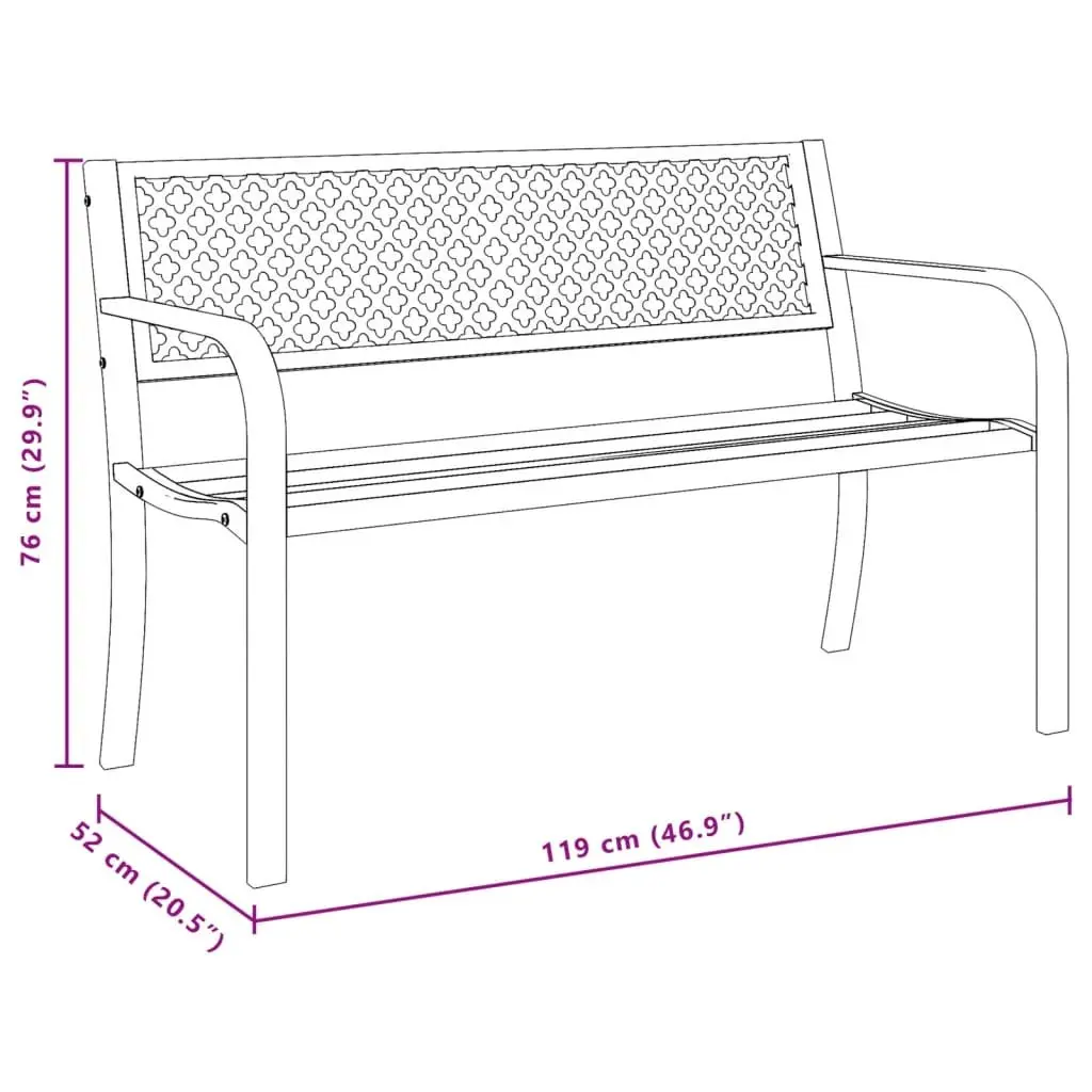 Black Garden Bench 119cm Outdoor Seating Backrest Armrests Patio Furniture