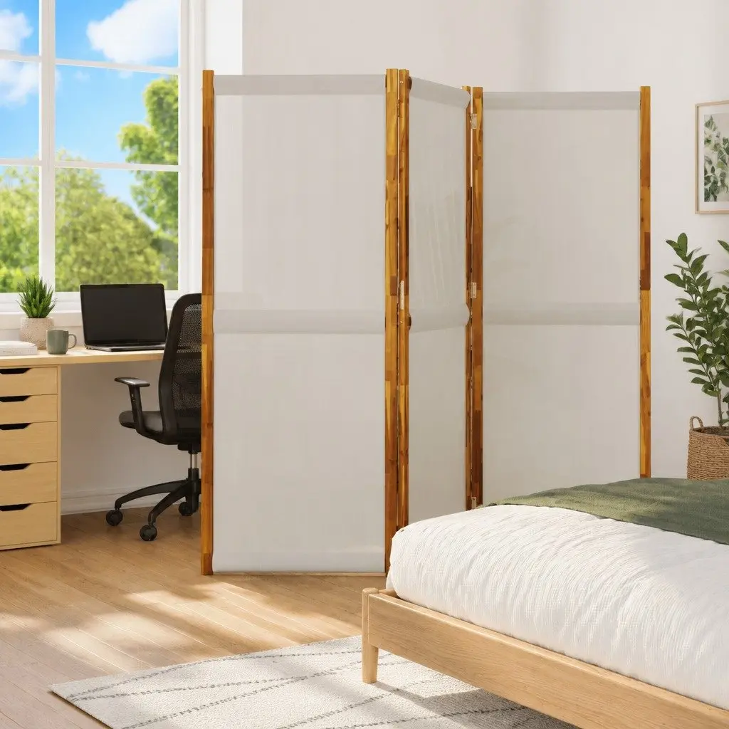 Grey 3-Panel Room Divider Folding Partition 210x180 cm