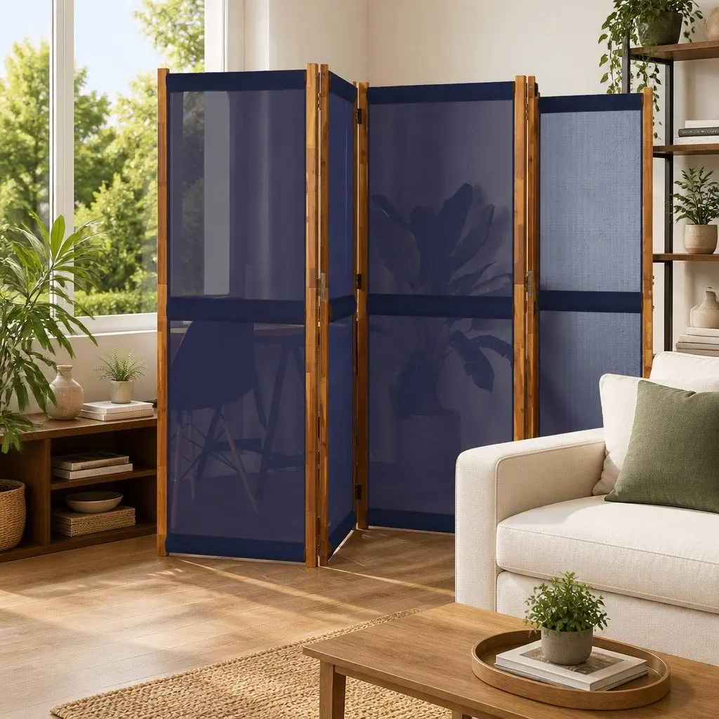 5-Panel Room Divider Screen Indoor Outdoor Privacy Partition Folding Acacia Wood 350 x 180 cm