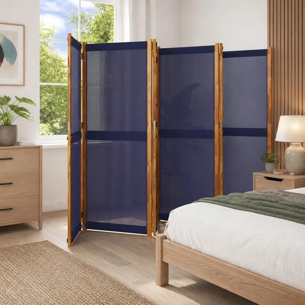 6-Panel Room Divider Indoor Outdoor Dark Blue Folding Privacy Screen 420 x 180 cm
