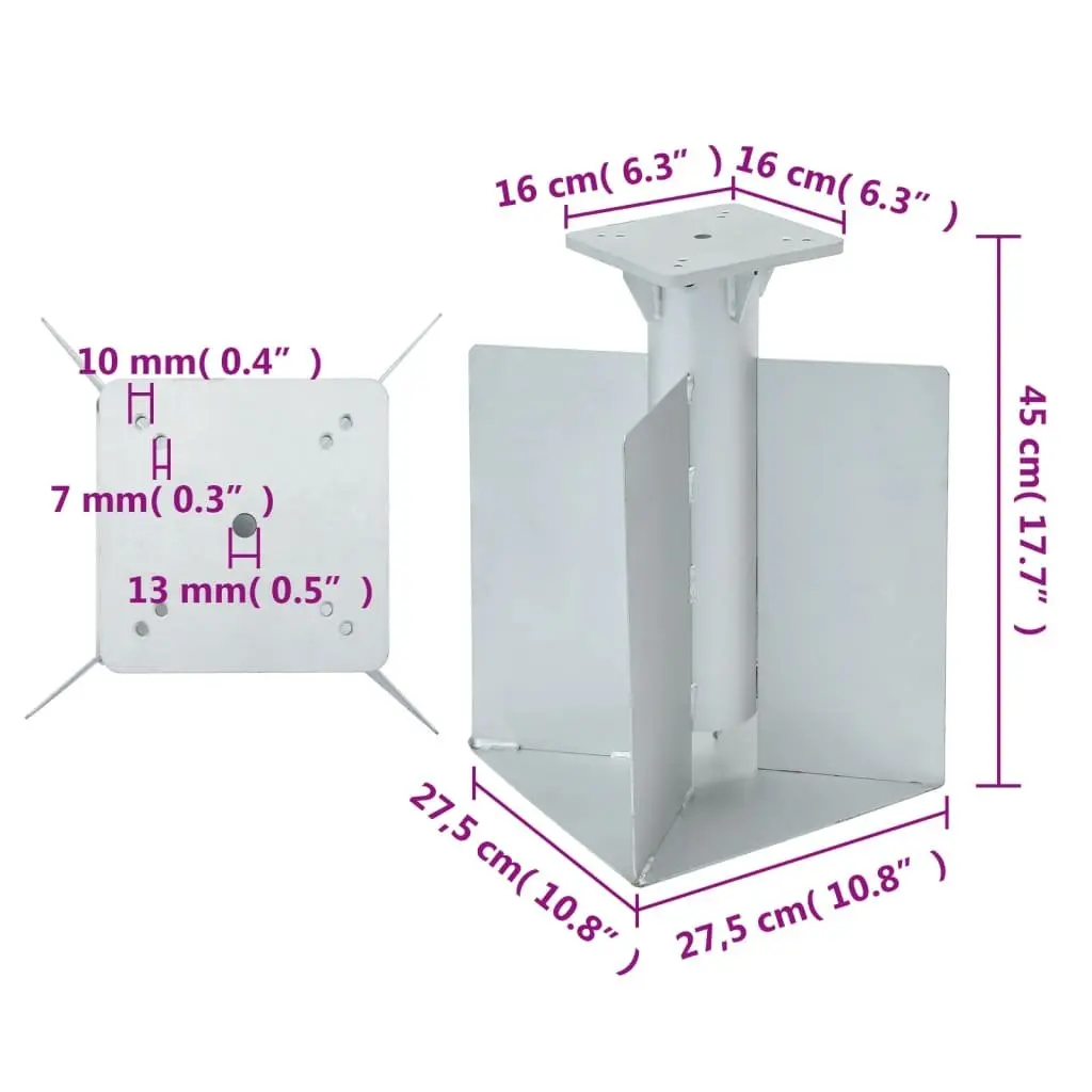 In-Ground Parasol Base Silver 27.5x27.5x45cm Outdoor Umbrella Stand Metal
