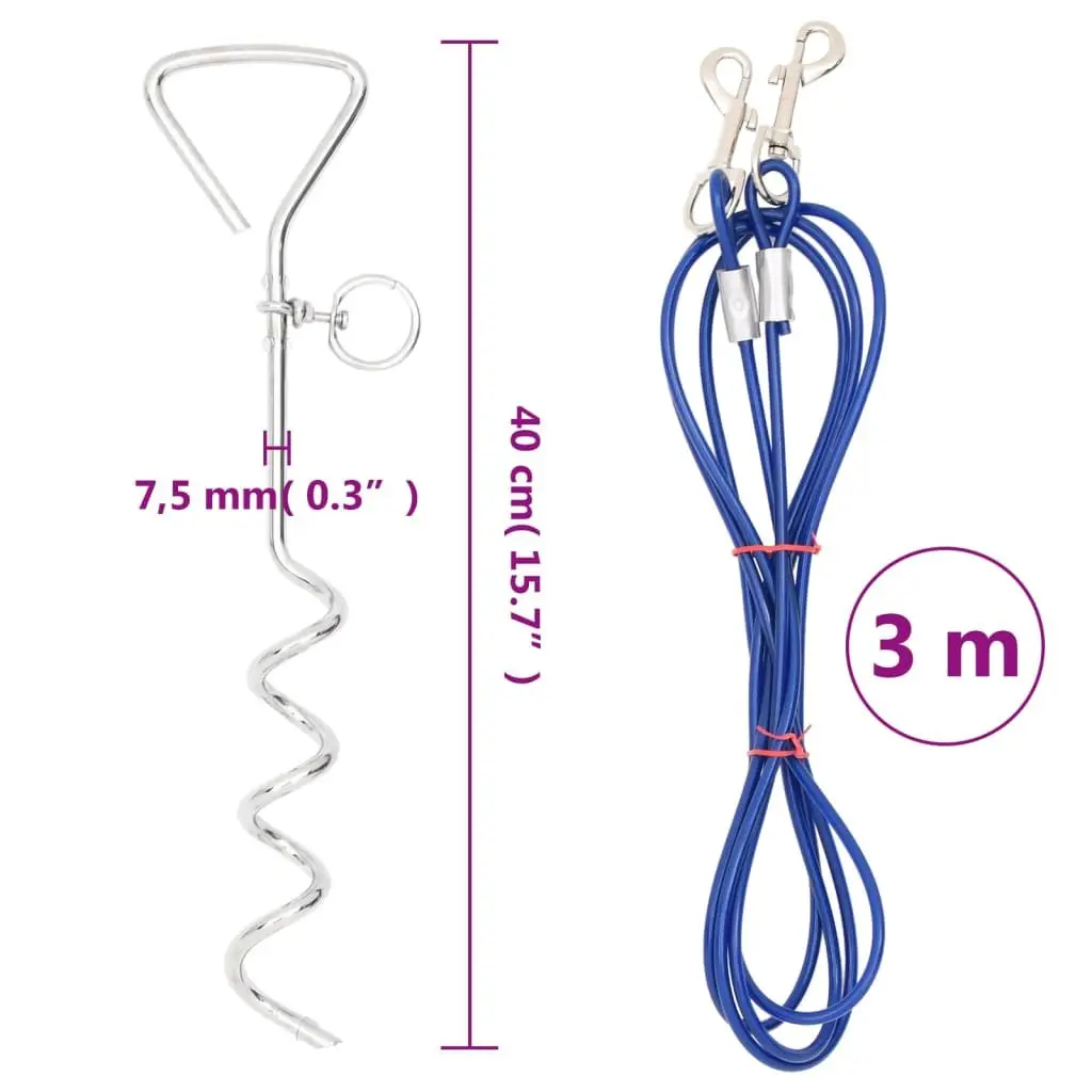 3m Dog Tie Out Cable with Ground Stake
