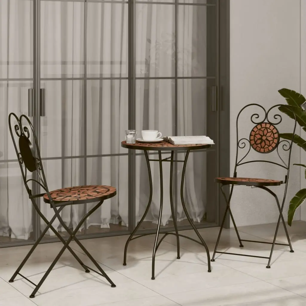 Mosaic Bistro Table Orange Ceramic Tabletop Garden Patio Outdoor Furniture