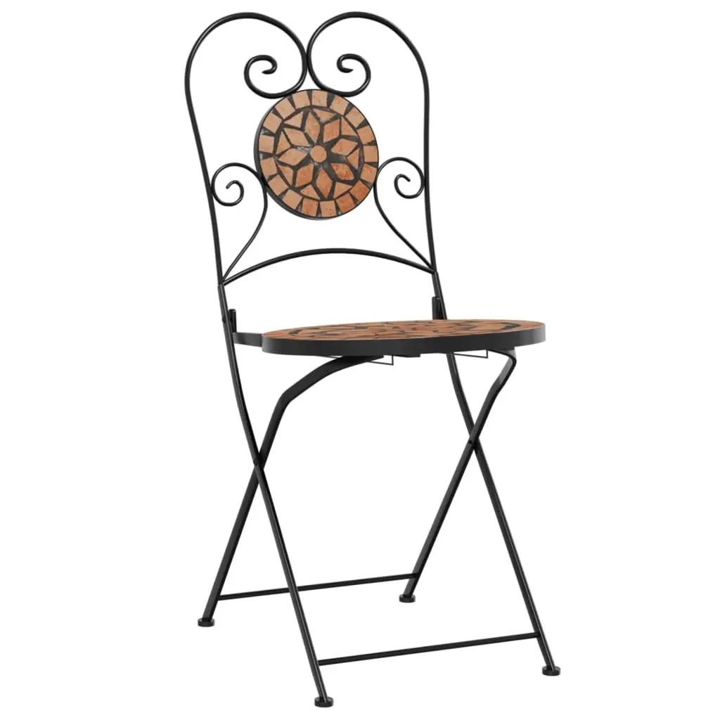 Outdoor Bistro Chairs Foldable 2 pcs Orange Ceramic Mosaic Garden Patio Seating