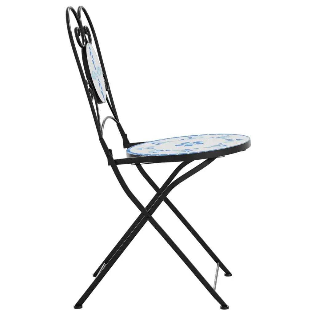 Outdoor Bistro Chairs Foldable 2 pcs Mosaic Design Garden Patio Seating Blue
