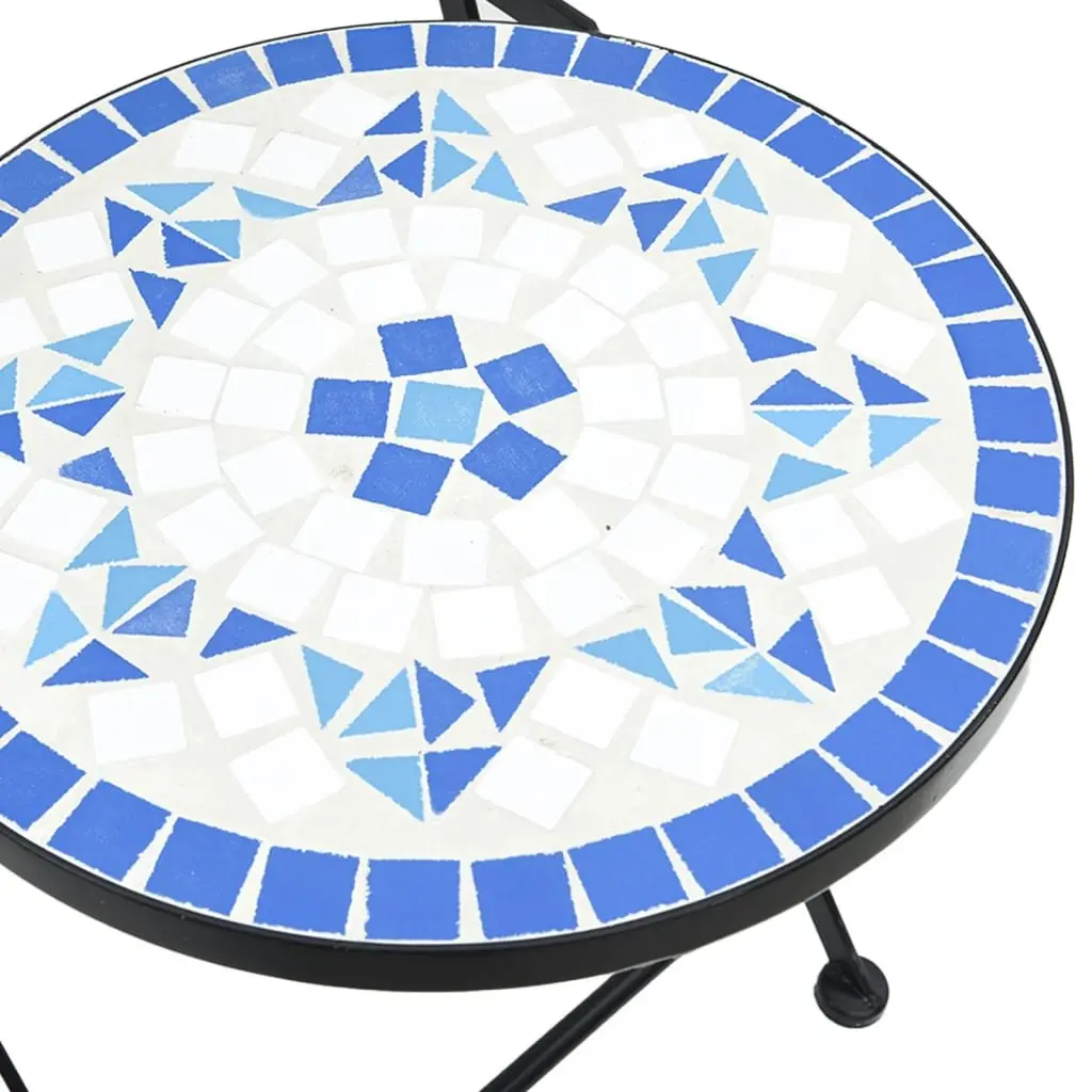 Outdoor Bistro Chairs Foldable 2 pcs Mosaic Design Garden Patio Seating Blue