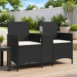 Black Poly Rattan 2-Seater Garden Sofa with Table Features