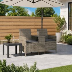 2-Seater Outdoor Sofa Specifications: Grey Poly Rattan