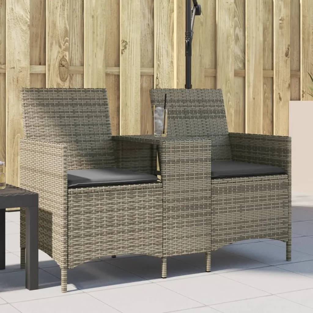 Garden Sofa 2-Seater Outdoor Poly Rattan Patio Couch with Table and Cushions
