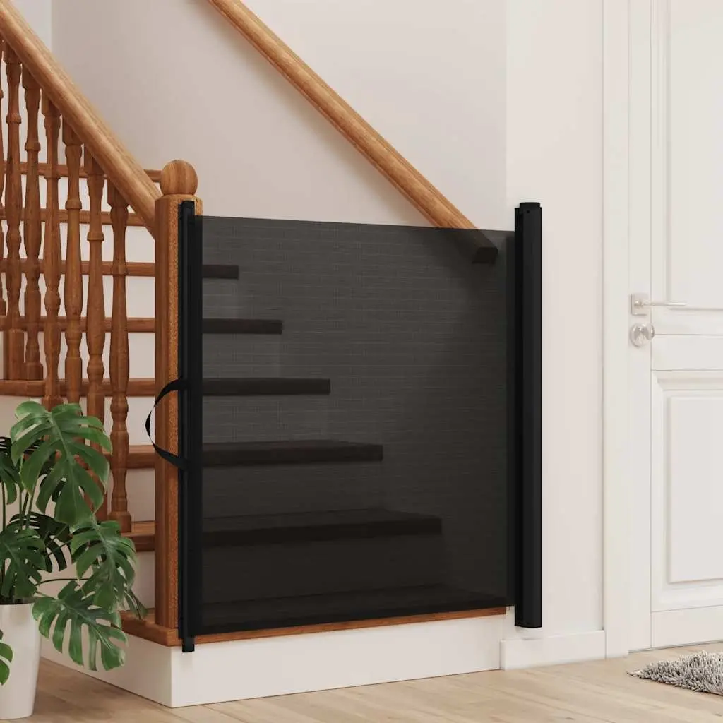 Retractable Pet Gate Black 82.5 x 125 cm Dog Safety Barrier Portable Fence