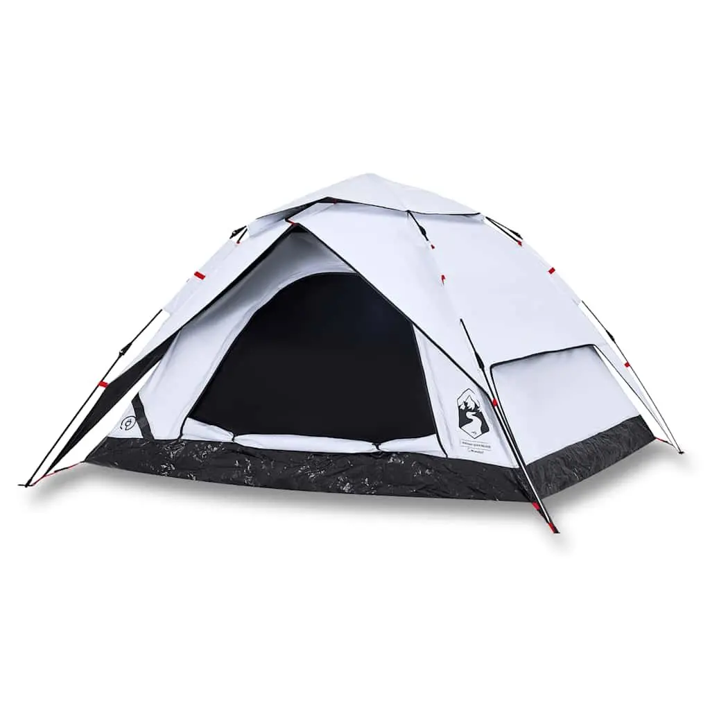 Camping Tent Dome 4-Person White Blackout Fabric Quick Release Setup