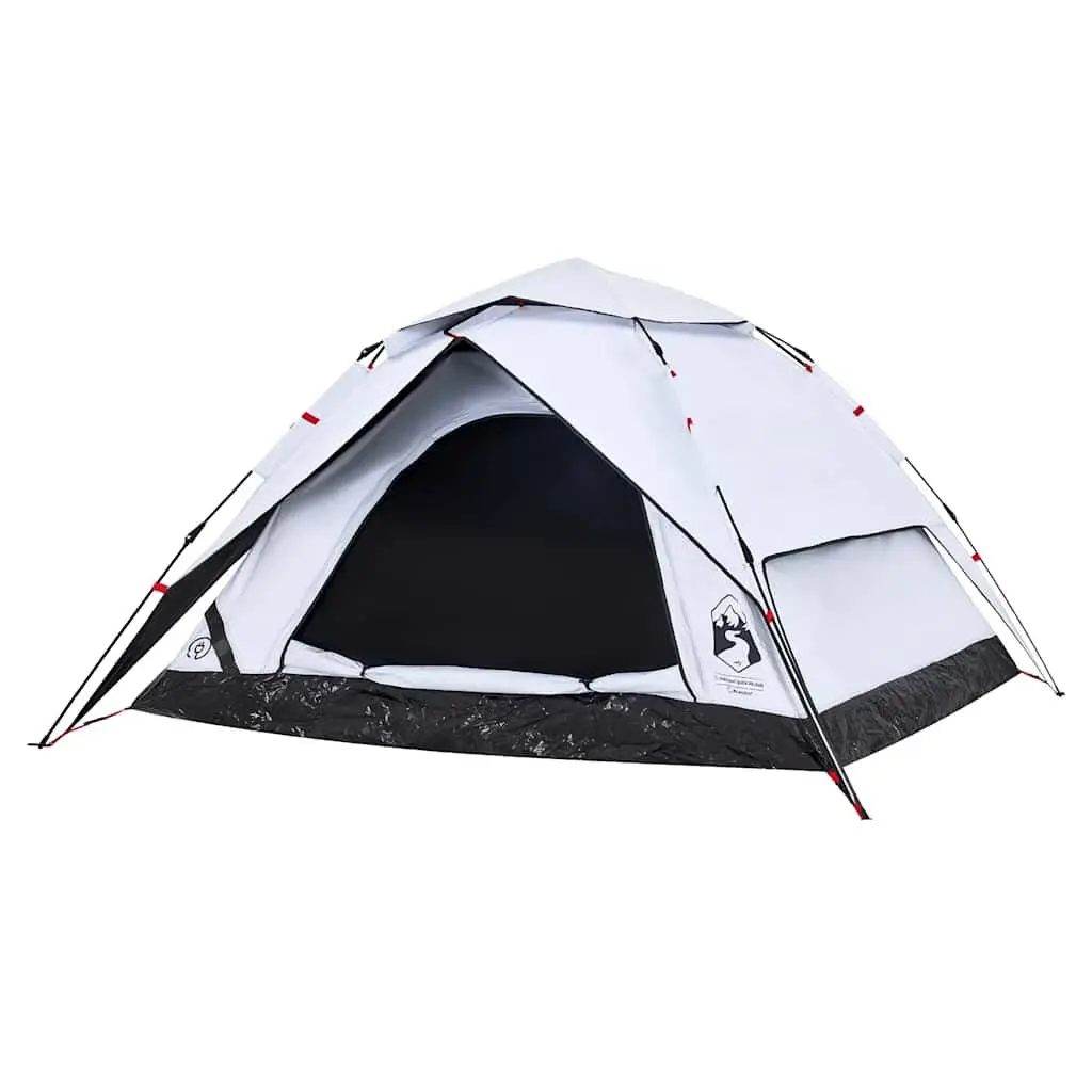 Camping Tent Dome 4-Person White Blackout Fabric Quick Release Setup