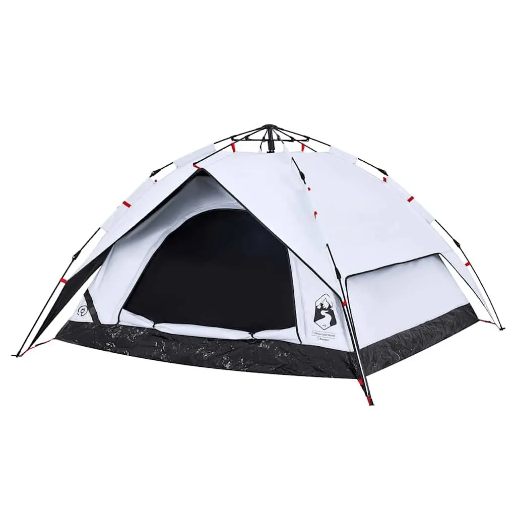 Camping Tent Dome 4-Person White Blackout Fabric Quick Release Setup