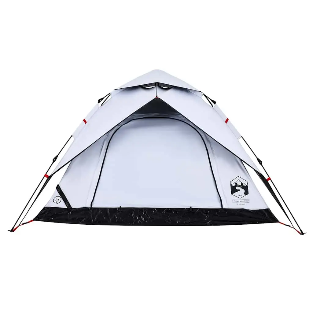 Camping Tent Dome 4-Person White Blackout Fabric Quick Release Setup
