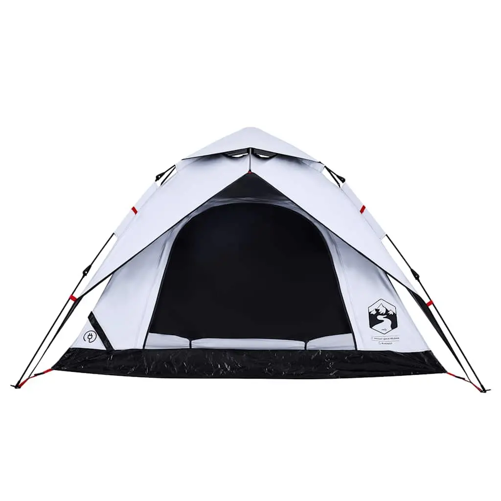 Camping Tent Dome 4-Person White Blackout Fabric Quick Release Setup