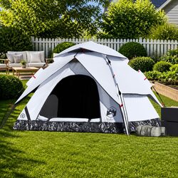 Camping Tent Dome 5-Person White Blackout Fabric Quick Release Setup