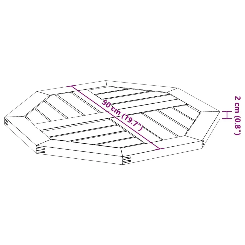 Octagonal Table Top 50x50x2 cm in Solid Acacia Wood