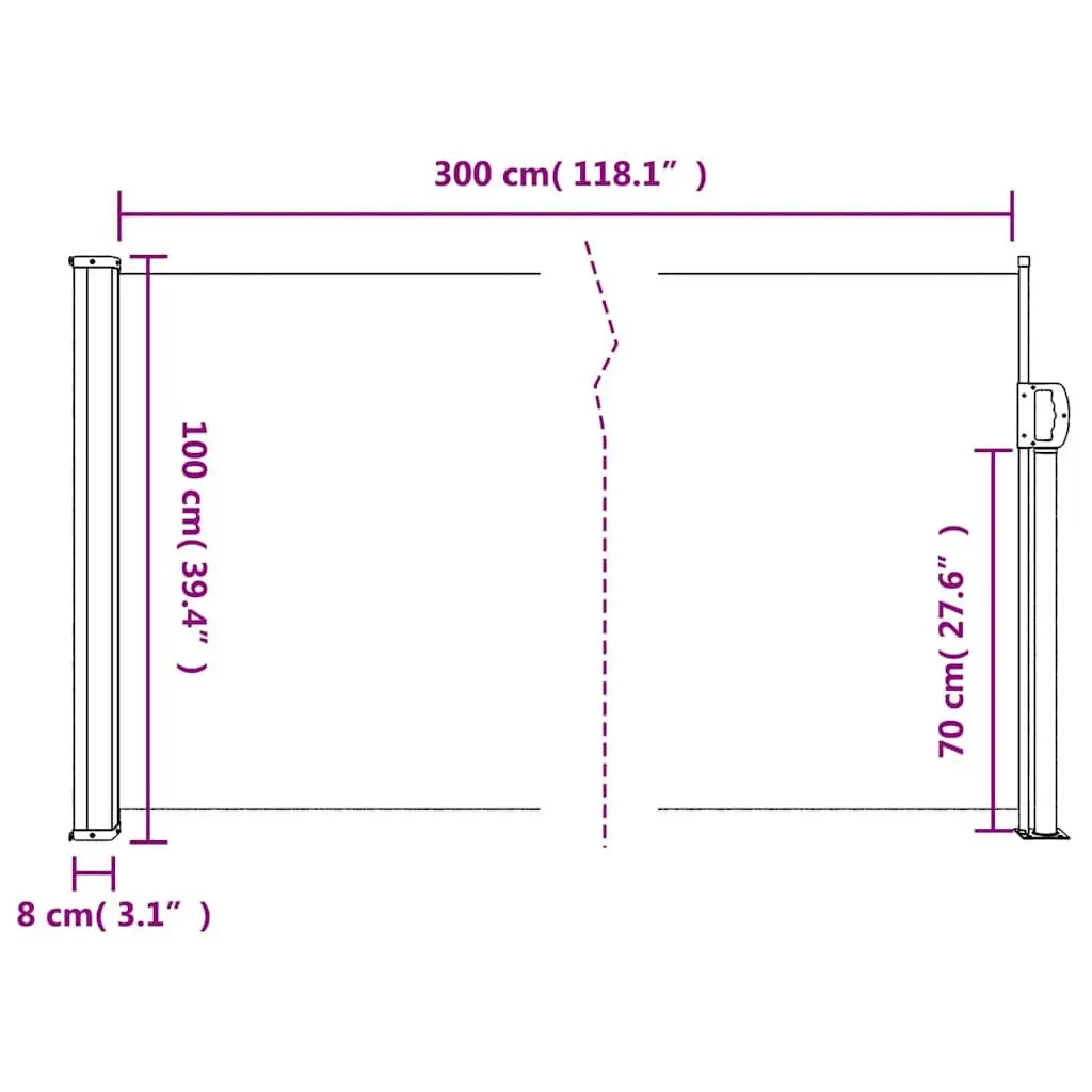 Black Retractable Side Awning 100x300cm