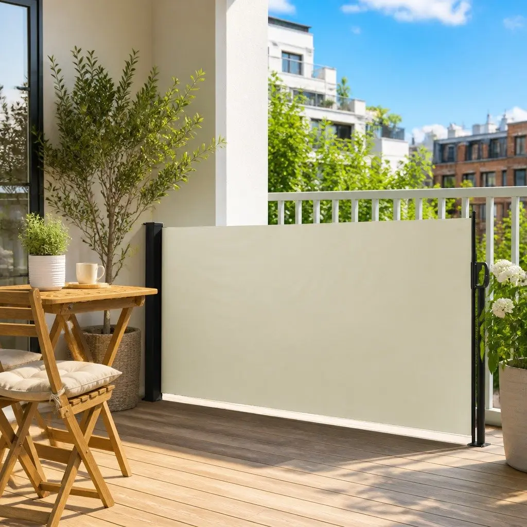 Retractable Side Awning Cream Outdoor Privacy Screen Balcony Terrace 100 x 300 cm