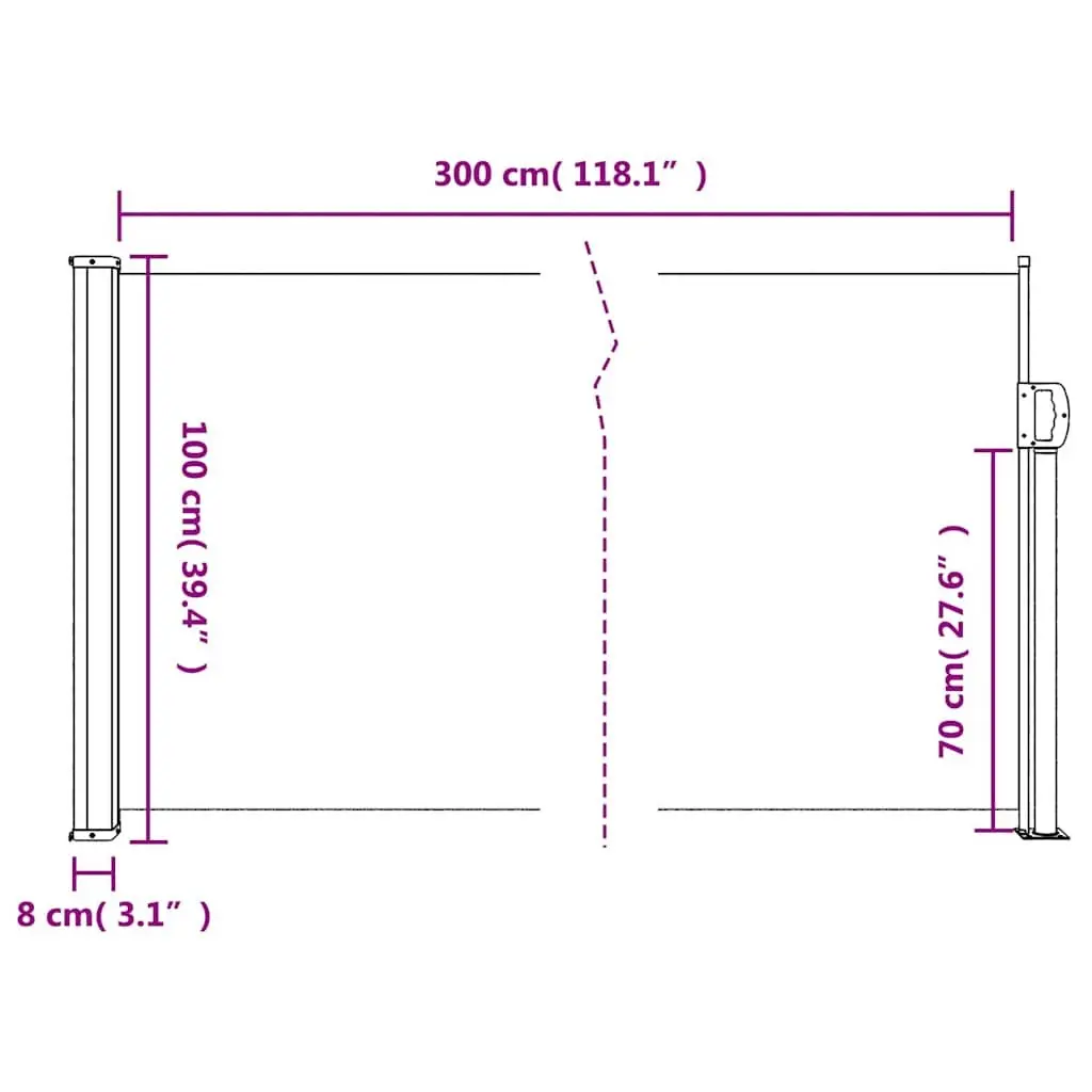 Retractable Side Awning Cream Outdoor Privacy Screen Balcony Terrace 100 x 300 cm