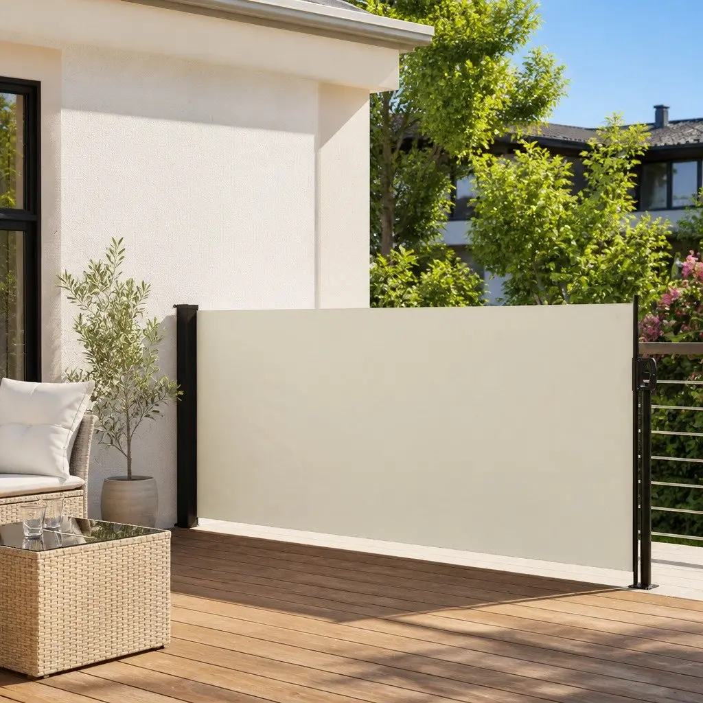 Retractable Side Awning Cream 117x300cm Privacy Screen Garden Patio Balcony