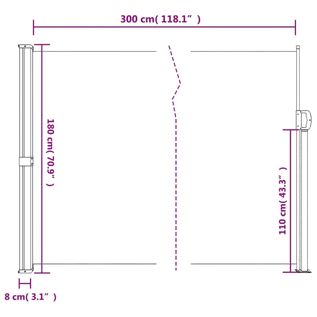 Retractable Side Awning Outdoor Privacy Screen 180x300cm Garden Patio