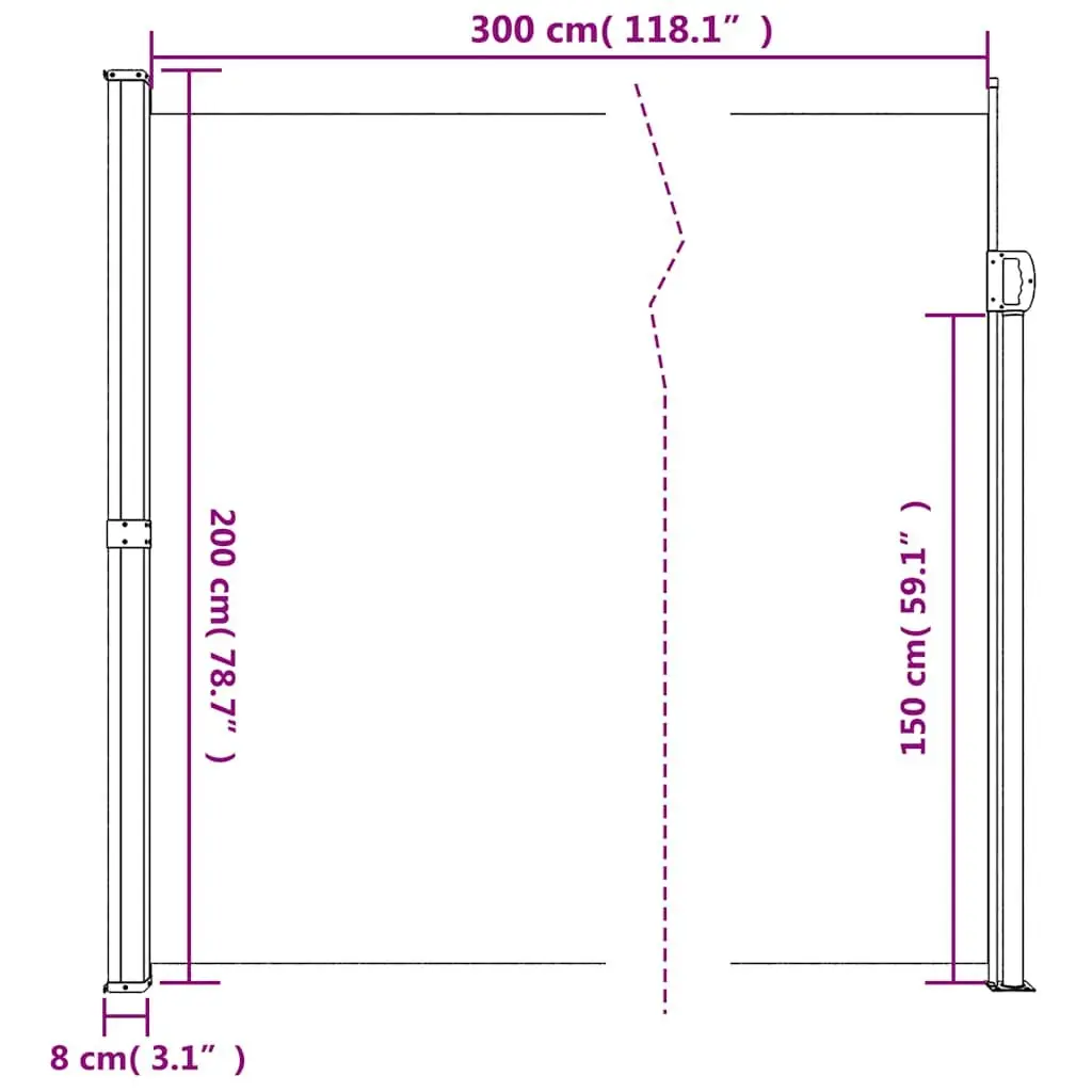 Retractable Side Awning 200x300cm Cream