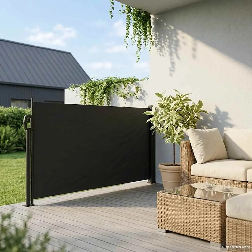 Retractable Side Awning Outdoor Shade Privacy Screen Black 100x500cm