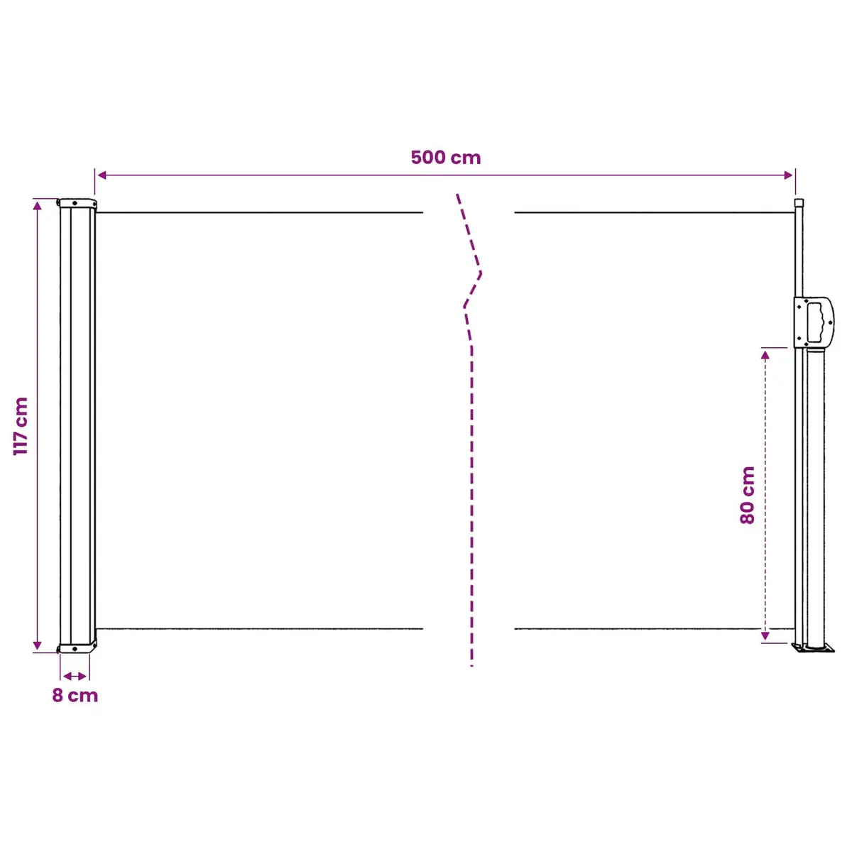 Black Retractable Awning 120x500cm