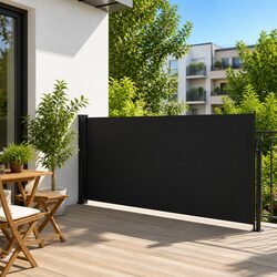 Retractable Side Awning Privacy Screen 140x500cm Black Outdoor Garden Shade