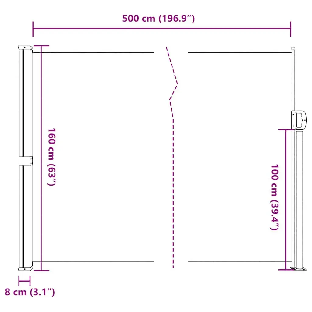 Retractable Side Awning Cream Outdoor Garden Privacy Screen 160x500cm
