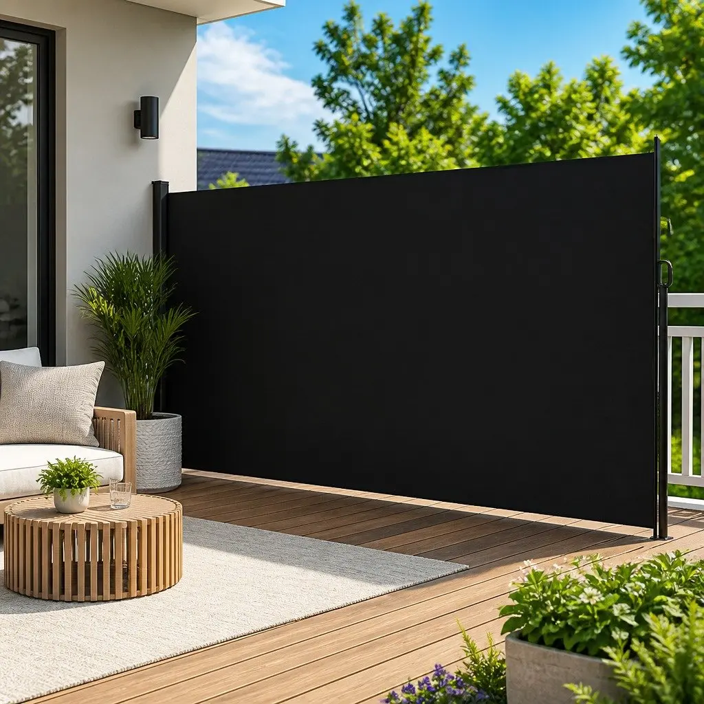 Retractable Side Awning 200x500 cm Black Garden Privacy Screen Outdoor Patio