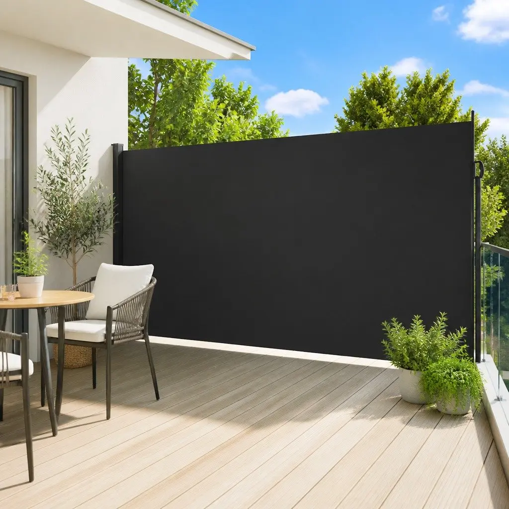 Retractable Side Awning Screen Black 220x500cm Outdoor Patio Balcony Terrace