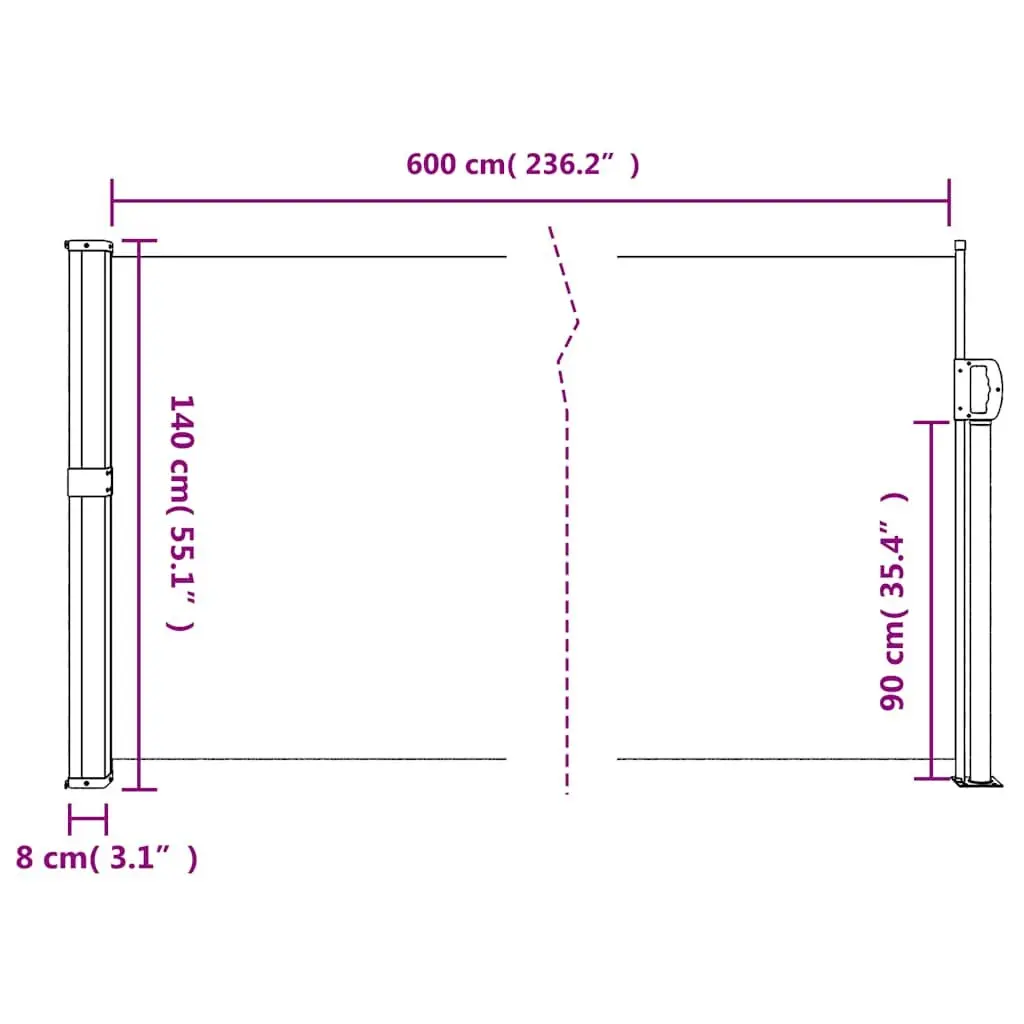 Retractable Side Awning Outdoor Patio Balcony Privacy Screen 140x600 cm