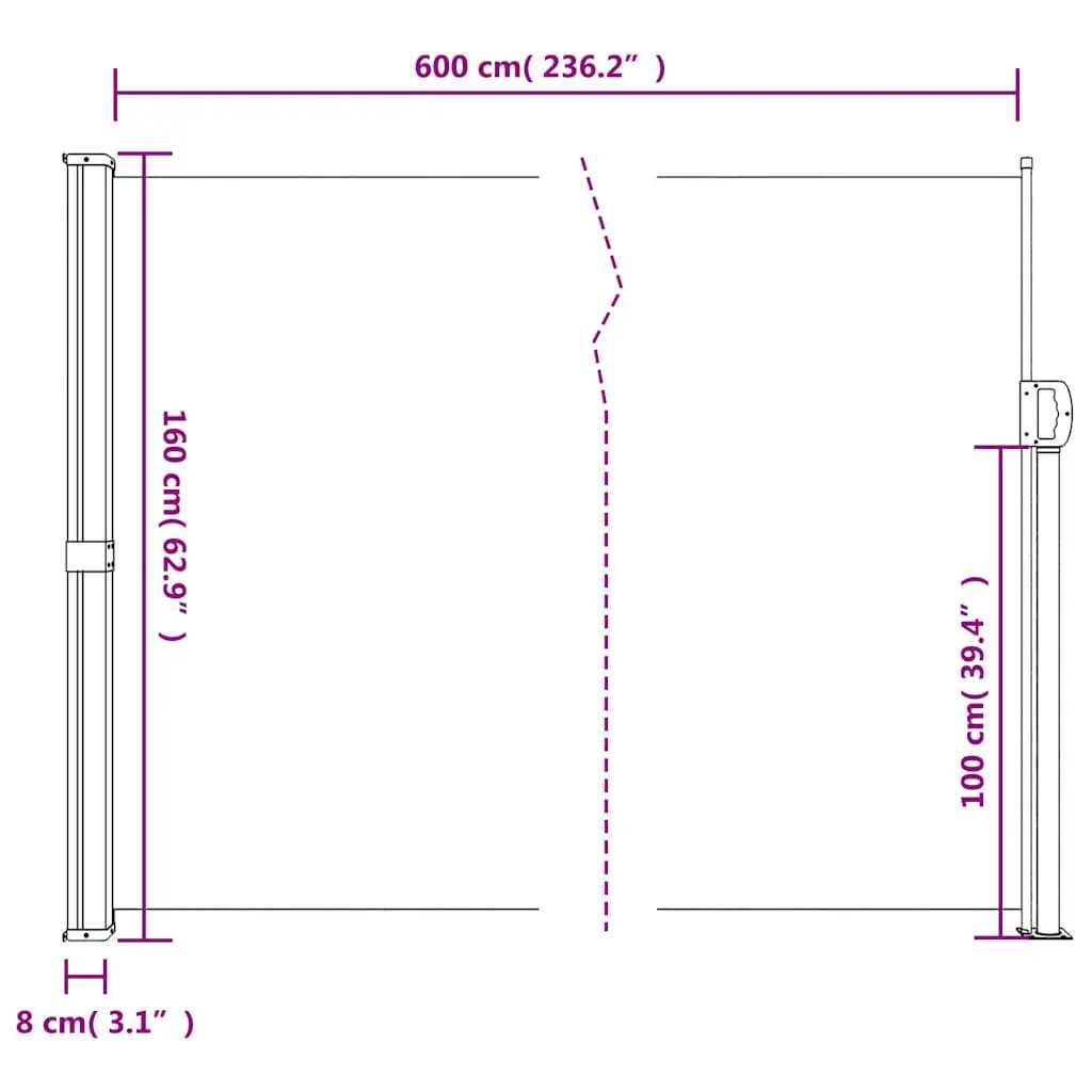 Retractable Side Awning 160x600 cm Black Outdoor Privacy Screen Garden Patio